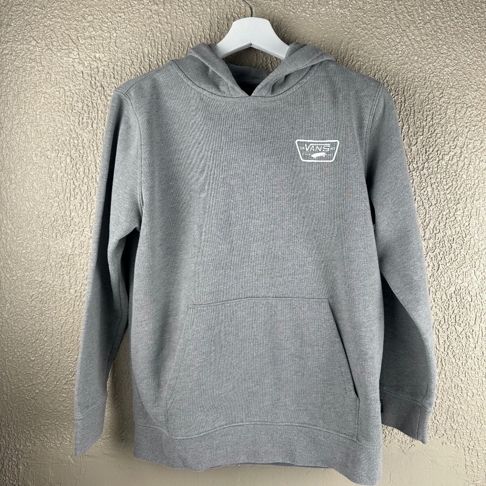 Vans Boys Sz Large Gray Logo Print Fleece-Back Cotton Blend Hoodie